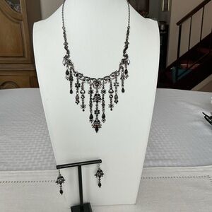Erica Lyons Vintage Gothic Revival Fringe Bib Gunmetal Necklace